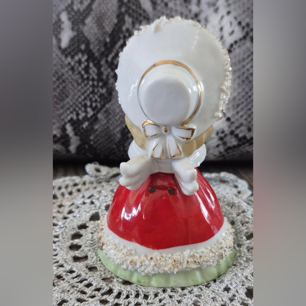 Lefton Christmas Girl Bell Figurine MCM 1950s Vintage Angel Sugared Trim w gift - Picture 5 of 7